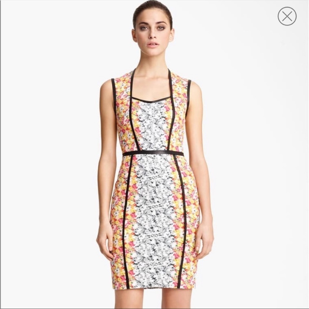 Yigal Azrouel floral black trim mini dress